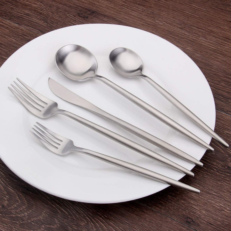 Bysta Matte Silverware Set, Bysta 20-Piece Stainless Steel Flatware Set Cutlery Set Service For 4, Satin Finish, Dishwasher Safe, Nice Gift Box - Image 4